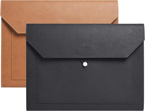 Vista 6 de Carpeta de archivos A4 de piel sintética, soporte para documentos, 2 bolsillos, cartera con sobre, con cuerda elástica, expansión de 3/4 pulgadas