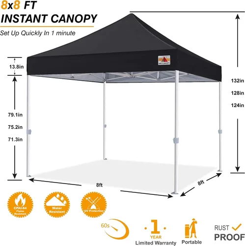 Vista 2 de ABCCANOPY Tienda de campaña comercial desplegable de 8 x 8 serie premium, color negro