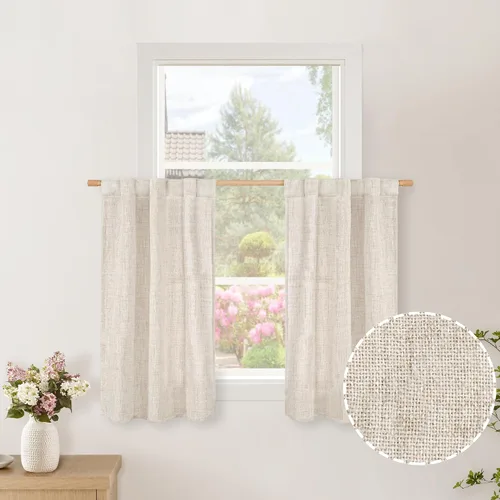 Vista 83 de BGment Cortinas cortas de lino marfil de 36 pulgadas de largo para ventanas de cocina, pequeñas cortinas texturizadas rústicas para café sobre