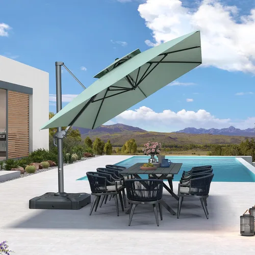 Vista 29 de PURPLE LEAF Sombrilla de Patio Voladiza de 10' x 13' para Exteriores con Base de 330 libras, Sombrilla Rectangular Grande Resistente al Viento