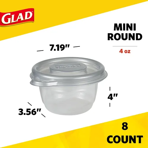 Vista 13 de Mini recipientes de almacenamiento de alimentos redondos Glad Ware Home , pequeños recipientes de alimentos para almacenar 4 onzas, 8