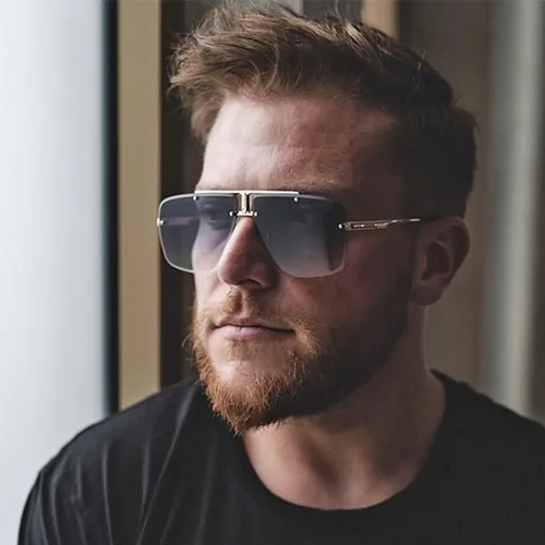 Vista 6 de Junsika Gafas de sol cuadradas sin montura de gran tamaño para hombre, diseño retro de moda