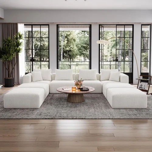 Vista 19 de Avenco Sofá seccional modular de 6 asientos de 141 pulgadas, tela de pana Negro