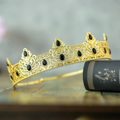 Vista 5 de Corona de Rey NA y Banda de Cumpleaños, Regalos de Decoración de Baile de Graduación para Hombres (Dorado-1)
