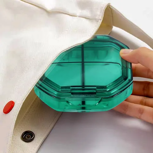 Vista 6 de iplusmile Estuche portátil para medicina, 4 compartimentos, organizador de píldoras compacto para viajes, uso diario, vitaminas, suplementos, caja