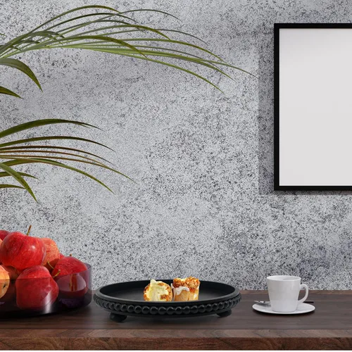 Vista 4 de FramePro Bandeja Decorativa Redonda de 12 pulgadas con Cuentas de Madera - Elevadores de Bandeja de Servir Negros para Sala de Estar, Mesa de Café