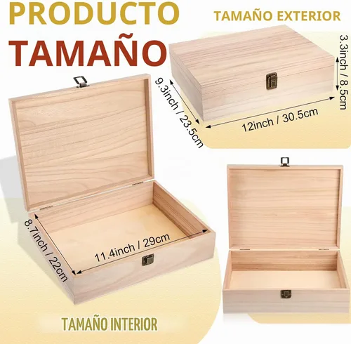 Vista 3 de Yookeer 4 cajas de madera sin terminar con tapa con bisagras y cierre frontal, caja de almacenamiento de madera rectangular de madera natural