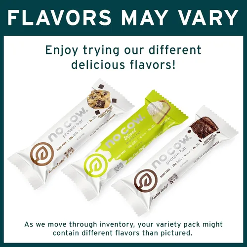 Vista 6 de No Cow - Barras de alto contenido en proteínas, paquete de variedad bañadas - Snack saludable, 20 g de proteína vegana, alto contenido en fibra