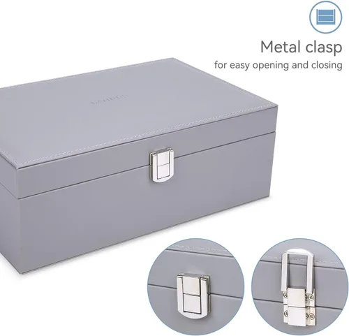 Vista 5 de LANDICI Joyero organizador para mujeres y niñas, estuche grande de 2 capas para hombres con bandeja extraíble, soporte de almacenamiento de joyas