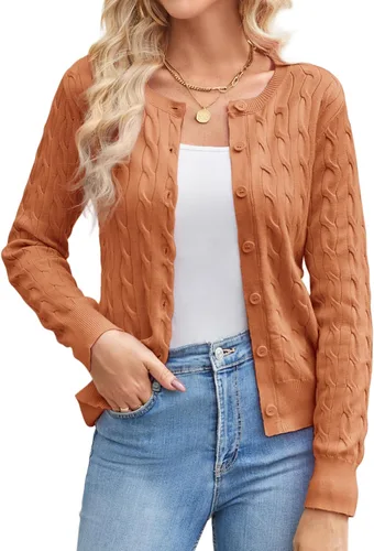 Vista 41 de GRACE KARIN Suéteres tipo cárdigan de punto trenzado para mujer, trajes Rosa