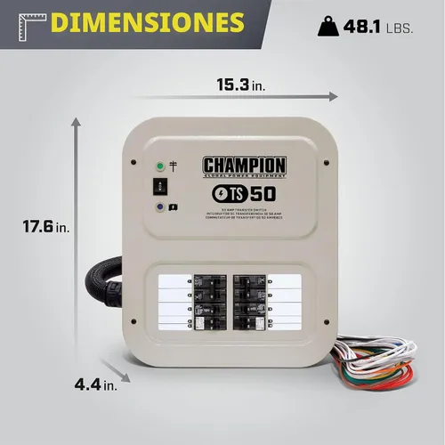 Vista 8 de Champion Power Equipment Interruptor de transferencia manual de 50 amperios para interiores con cable de alimentación de generador de 30 pies y caja