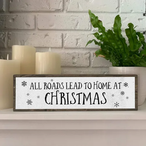 Vista 4 de Letreros de madera de Navidad (medianos, madera y metal, todos los caminos conducen al hogar)