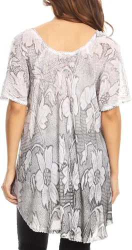 Vista 2 de Sakkas Maliky - Blusa con cuello de corsé ancho y bordado floral