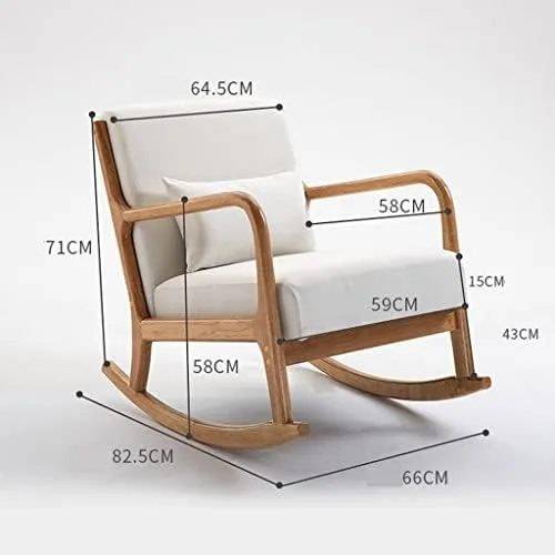 Vista 3 de Solid Wood Rocking Chair with Footrest Modern Fabric Design Comfortable Headrest for Home Office & StudyStylish & Ergonomic Seating