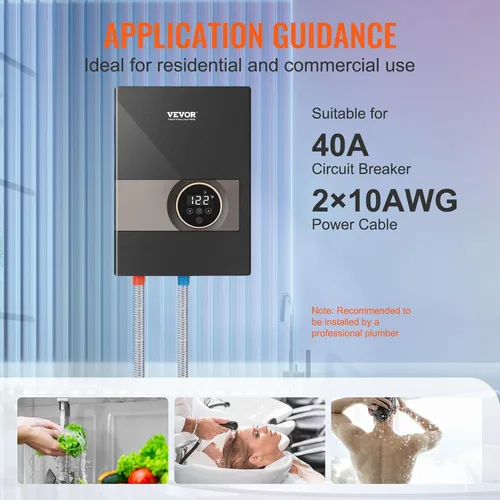 Vista 6 de VEVOR Calentador de Agua Eléctrico Sin Depósito, Calentador de Agua Caliente Instantáneo de 8KW, Pantalla Digital de Temperatura y Fácil Instalación