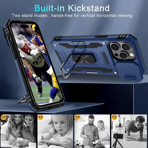 Vista 20 de DEERLAMN Funda para iPhone Xs Max con funda deslizante para cámara + protector de pantalla, soporte giratorio de anillo de grado militar a prueba