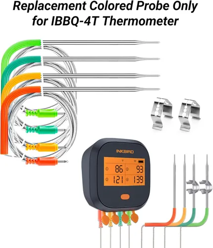 Vista 2 de Inkbird Termómetro WiFi para carne, kit de 4 unidades con sonda de color de repuesto, compatible con IBBQ-4T