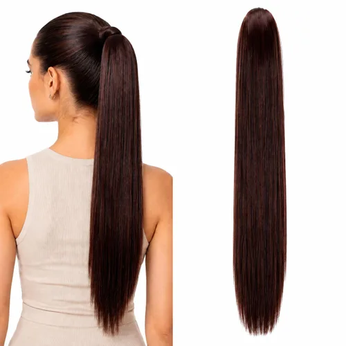 Vista 14 de CAISHA 24 "Hairpiece Cola de caballo Clip en la extensión de pelo largo recto Brunette H607