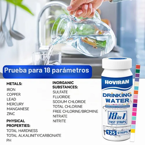 Vista 3 de Tiras de prueba del agua potable 125ct 18 parámetros, equipo casero de la prueba del agua