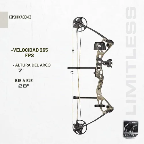 Vista 4 de Bear Archery Limitless Arco Compuesto de Doble Leva - Incluye Carcaj, Mira y Apoyo, God's Country
