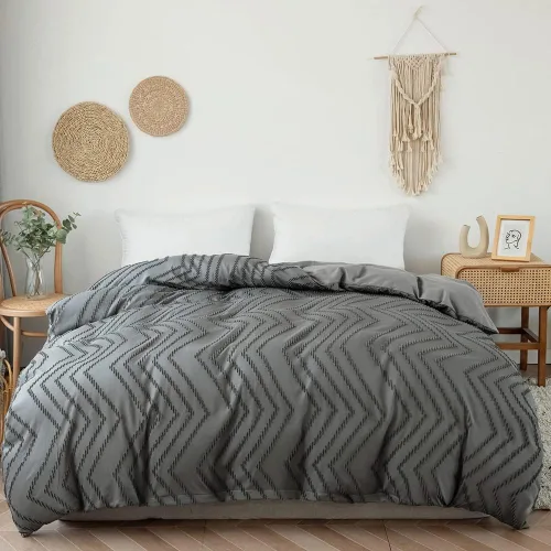 Vista 12 de Juego de funda de edredón individual (66 x 90 pulgadas), diseño copetudo, juego de ropa de cama de microfibra azul, 2 piezas, funda de edredón