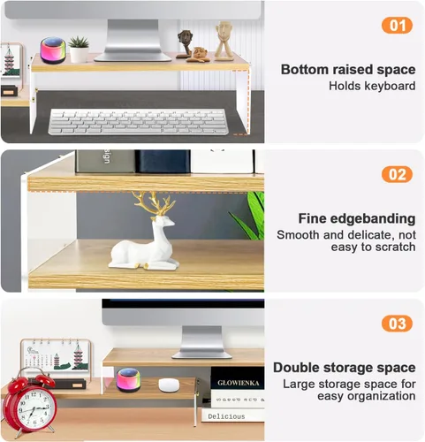 Vista 3 de YGYQZ Soporte elevador de monitor ajustable con patas acrílicas, soporte de monitor doble de 7.67 pulgadas de ancho para escritorio, organizador