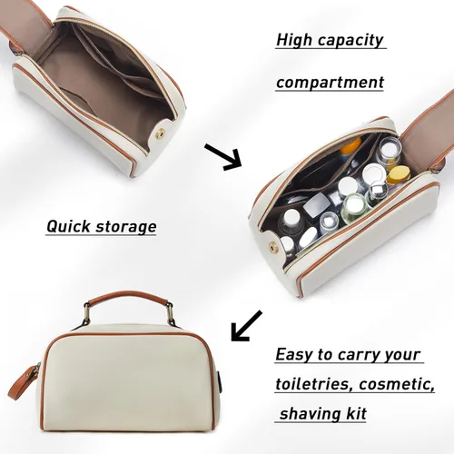 Vista 5 de Telena Neceser de viaje para maquillaje y aseo para mujer; bolsas de cosméticos impermeables de PU de cuero vegano; organizador de aseo portátil