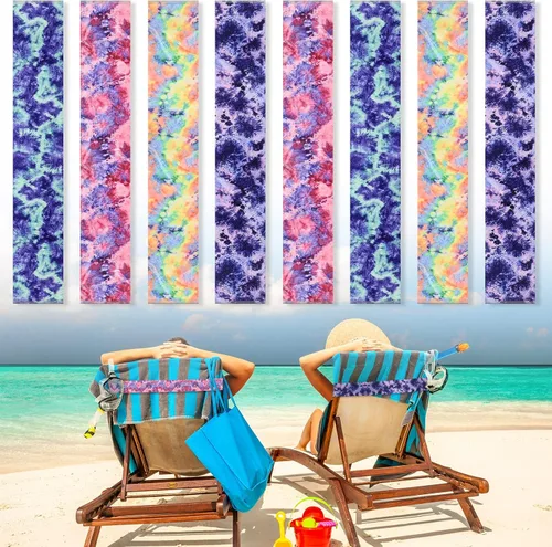 Vista 27 de Boao 4 paquetes de bandas de toalla para silla de playa, esenciales para piscina y crucero, elásticas y resistentes al viento, clips para toallas