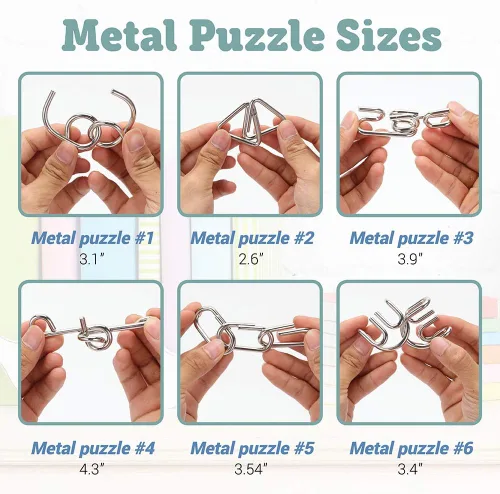 Vista 3 de LESONG Rompecabezas Mentales de Metal y Madera para Niños y Adultos Paquete de 9, Prueba de Mente, CI y Lógica y Juegos de Desenredamiento