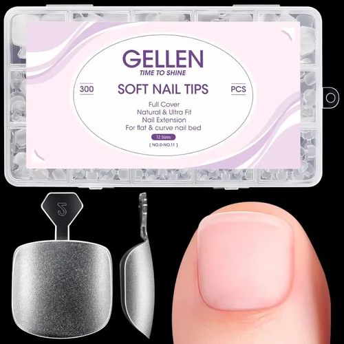 Vista 14 de Gellen - Puntas de uñas cortas de almendra, 504 unidades, gel suave transparente de cobertura completa, 12 tamaños Almendra corta transparente