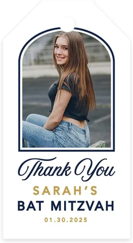 Vista 8 de Andaz Press Paquete de 60 etiquetas personalizadas de Bar/Bat Mitzvah con cuerda, etiquetas clásicas de regalo de agradecimiento Art Deco con foto