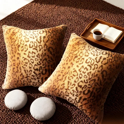 Vista 4 de Almohadas Decorativas de Piel Sintética, Juego de 2 Fundas de Almohada Cuadradas Decorativas para Sofá, Estampado de Leopardo Guepardo Funda