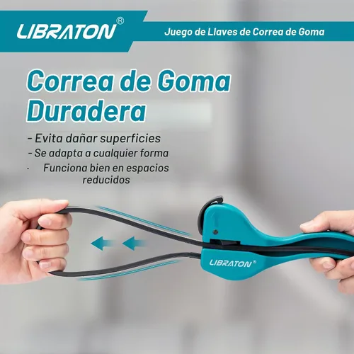 Vista 3 de LIBRATON Llave de correa 2 piezas Herramientas de llave ajustable multifuncional Filtro de aceite, abridor de frascos Heavy Duty Adjustable Strap