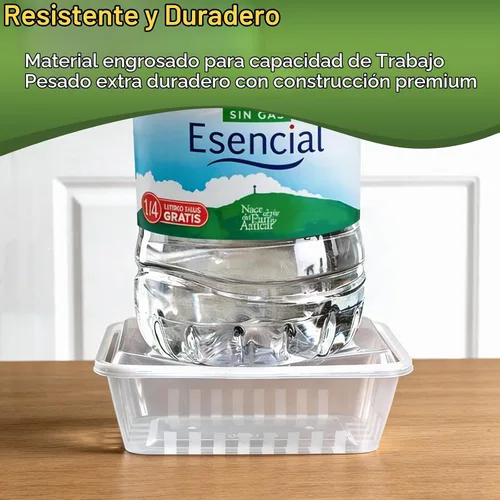 Vista 5 de Contenedor desechable transparente de 49 onzas para preparación de comidas, grande para alimentos, 50 unidades, rectangular, de plástico, con tapas