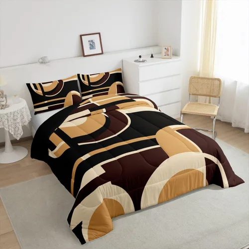Vista 3 de Feelyou Juego de ropa de cama abstracta suave para niños y niñas, juego de edredón geométrico tamaño individual, edredón de rayas de microfibra