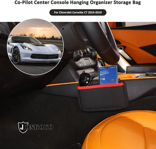 Vista 4 de Oxford - Caja de almacenamiento para consola central de tela para Chevrolet Corvette C7 2014-2019 Co-Pilot - Organizador colgante para consola
