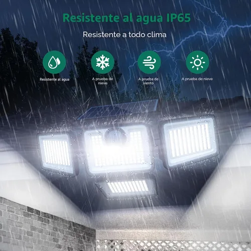 Vista 6 de Luces solares de 4500 lm para exteriores, 4 cabezales ajustables, luces con sensor de movimiento, 3 modos, 6500 K, IP65 impermeables, luces de pared