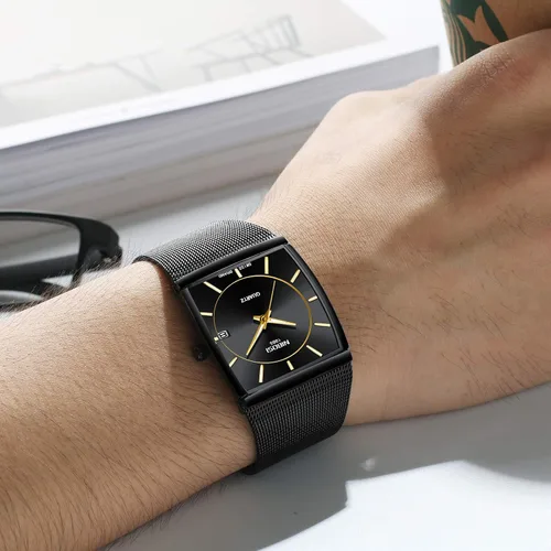 Vista 6 de NIBOSI Relojes para hombre de moda de lujo casual con correa de malla impermeable con fecha cuadrado