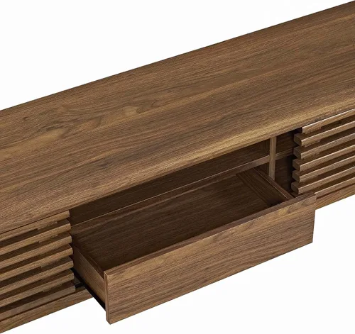 Vista 5 de Mueble para televisor de 59 pulgadas Modway, de estilo moderno de mediados de siglo con perfil bajo, color nogal