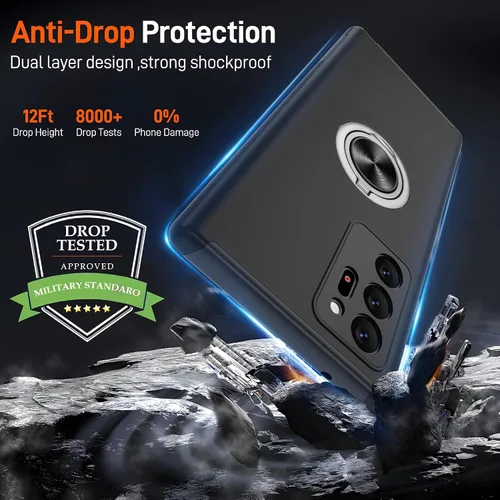 Vista 173 de Gritup - Funda para Galaxy A05S con protector de pantalla HD×2, funda protectora para teléfono a prueba de golpes con soporte magnético de anillo