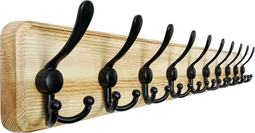 Vista 50 de Dseap Perchero de Pared Montado - 5 Ganchos Triangulares, Resistente, Perchero de Pared de Madera para Abriggos, Sombreros, Chaquetas, Ropa, Negro