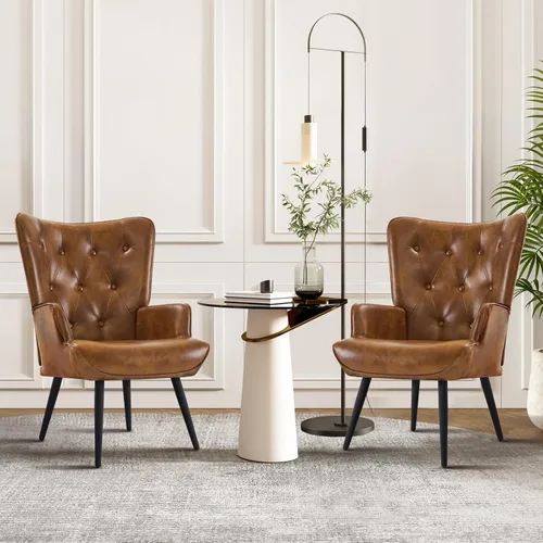 Vista 11 de Furnimart Silla de Acento de Piel Sintética Blanca Estilo Mediados de Siglo Moderno, Sillas para Sala de Estar; Cómodo Sillón de Descanso