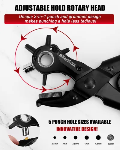 Vista 2 de KingTool Kit profesional de perforador de cuero 2 en 1 con kit de ojales - Perfecto para cinturones, correas de reloj, correas, collares de perro