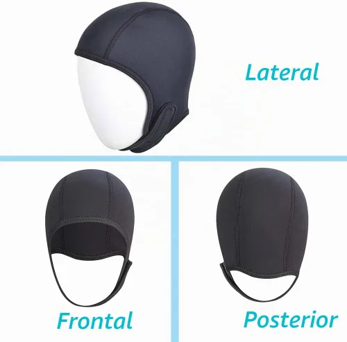 Vista 3 de LOOEEL Gorra de buceo de neopreno de 0.098 in, gorra de buceo, gorra térmica con correa para la barbilla, gorra resistente al viento para surf