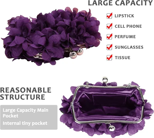Vista 3 de LAKSMI Bolsos de noche de embrague para mujer, apliques florales, bolso formal Shouder con cadenas desmontables