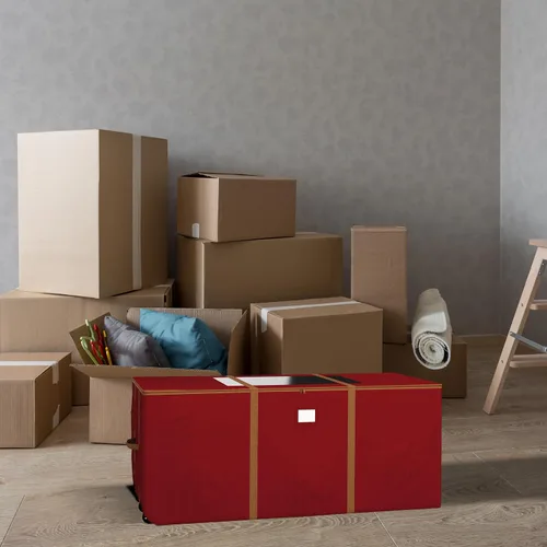 Vista 5 de Bolsa de almacenamiento para árbol de Navidad con ruedas - Bolsas de almacenamiento resistentes para árboles artificiales de 3.7 m, decoración Rojo