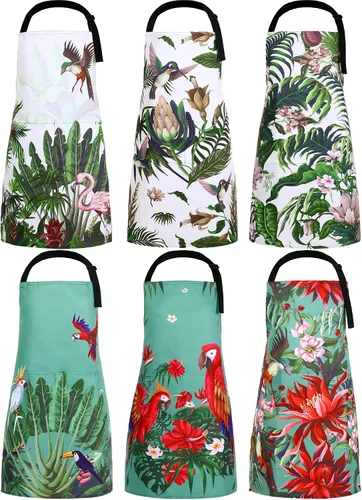 Vista 13 de Bencailor 6 delantales de cocina de verano con bolsillos, diseño de flores, gallo, abeja, mariposa, girasol, delantales de verano a granel