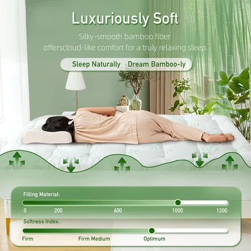 Vista 2 de Cubrecolchón Extra Grueso Tamaño King, Viscosa Suave Impermeable Derivada del Bambú, Almohadilla de Colchón Pillow Top, Funda de Colchón con Relleno