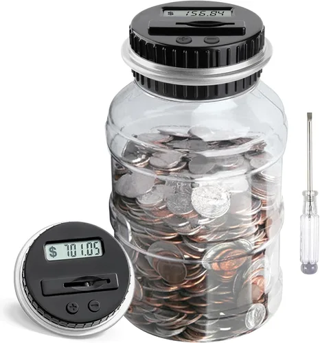 Vista 9 de Alcancía grande para niños y adultos, Vcertcpl Banco digital con contador de monedas LCD, capacidad de 1.8 L, tarro de dinero para adultos, diseñado