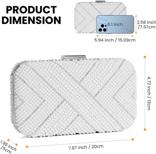 Vista 4 de UBORSE Bolsos de noche de perlas artificiales para mujer, elegante bolso formal con cadena para fiestas de boda